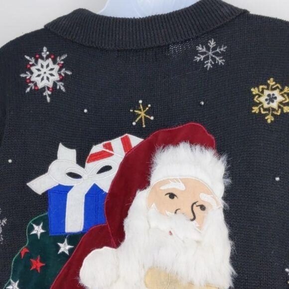 Hampshire Studio Christmas Sweater Cardigan Women's  full zip Santa  Size L - Picture 16 of 16